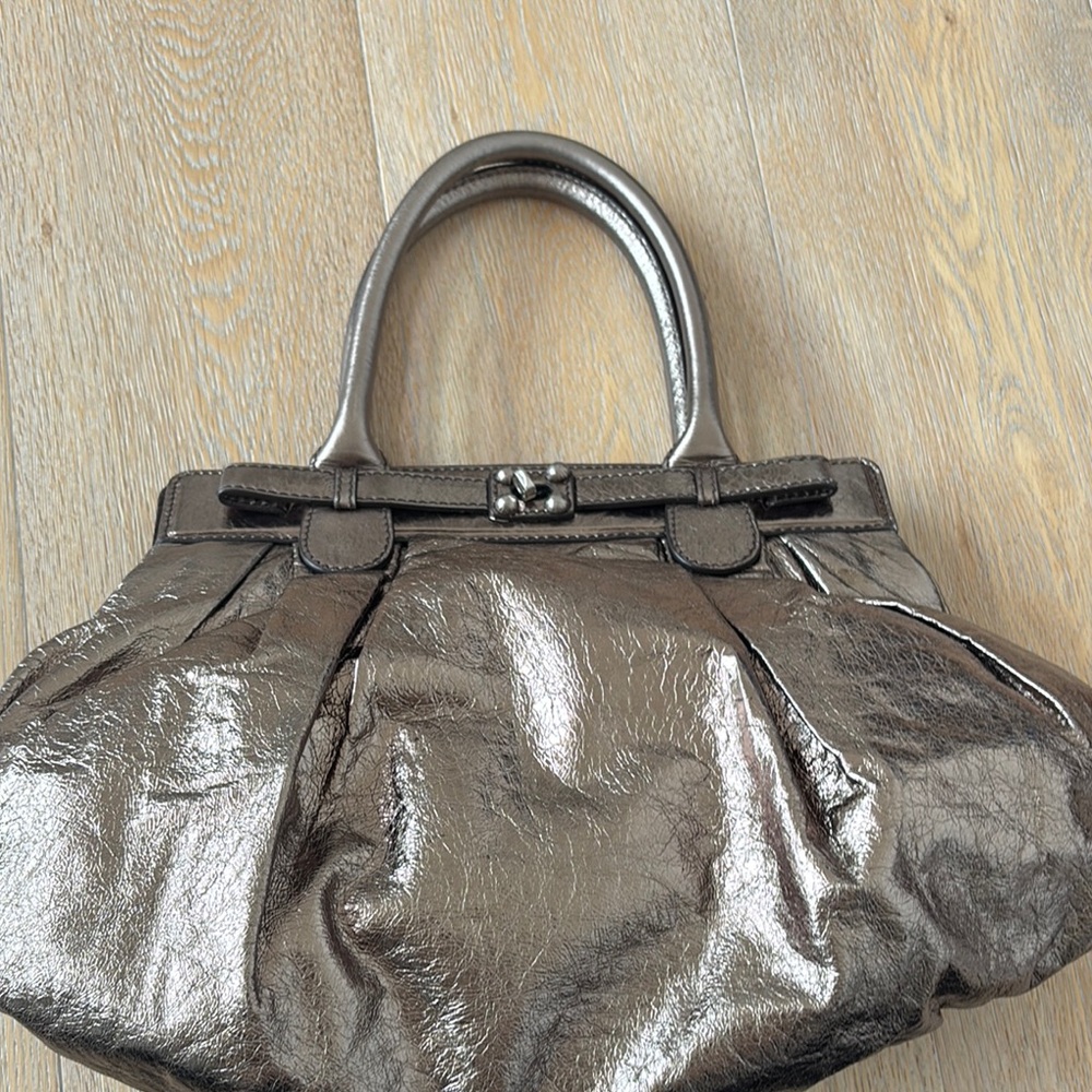 Zagliani Silver Shoulder Bag with Luxe Metallic Texture